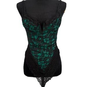 Gold Label Vintage Victoria Secret Green And Black Lingerie One Piece Med Grunge